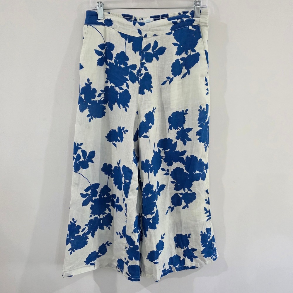 Cynthia Rowley Womens Wide Leg 100% Linen Floral Pants Size Medium Coastal Beach